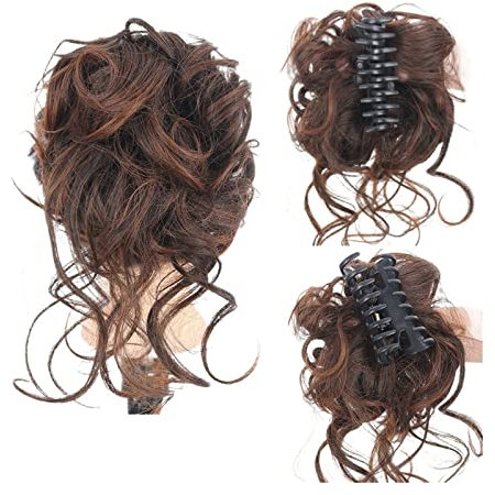 Haarteil Haargummi Messy Curly Hair Dutt Haargummis Verlängerung, 1 STÜCKE Curly Wellig Synthetic Bun Hair Piece Claw Clip Haarknoten Chignon for Frauen Mädchen Haarteil Haarverlängerung ( Color : Dar