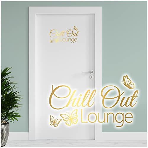 Dekoaufkleber Chill Out Lounge 26,5x16,5cm für Jugendzimmer Schlafzimmer Kinderzimmer Tür Türaufkleber Wandtattoo Wand Sticker Aufkleber selbstklebend Y072 (Gold)
