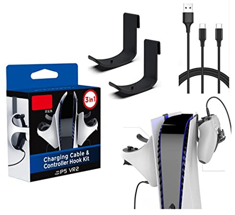 For PS5 PSVR 2 Controller Rack, VR Handle Hooks and Charging Cable