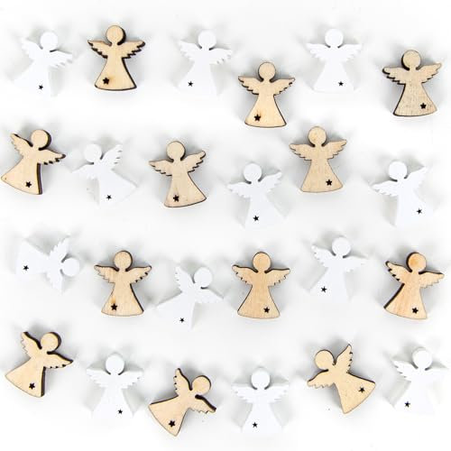 Logbuch-Verlag 24 mini angeli in legno bianco angelo in legno 2 cm per fai da te e decorazione, piccolo angelo custode, mini regalo di Natale