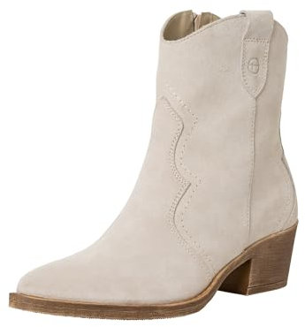 Tamaris Damen Boots mit Absatz Leder Blockabsatz; BEIGE/beige; 36 EU