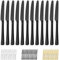 Bestdin Set de 12 Couteaux de table, 23.8cm(9.37 inch) Set de couteaux, Couteau à beurre en acier inoxydable, Couteaux de table à lame crantée pour cuisines et restaurants, Lavables en machine, Noire
