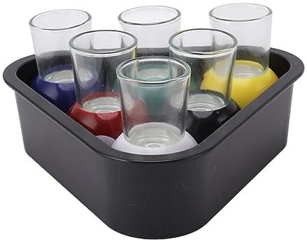 VBESTLIFE 6-teiliges Billard-Pool-Kugel-Schnapsgläser-Set, Mehrfarbige Kunststoff- und Glas-Pool-Kugeln, Trinkgläser für Bars, Hotels, Teehäuser, KTV und Zuhause