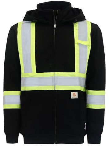BOCOMAL FR Hoodies High Visibility 14oz Fleece Heavyweight Hi-vis Jackets Flame Resistant Reflective Hooded Sweatshirts