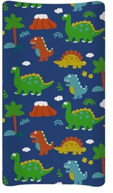 BYCHECAR Wickelunterlage mit Dinosaurier-Motiv, für Babys, Jungen, weich, atmungsaktiv, Blau