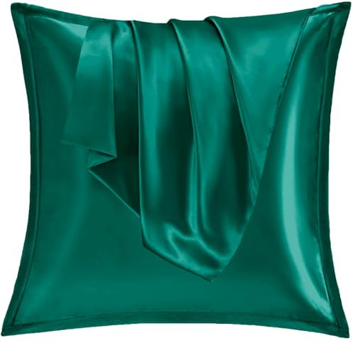 Satin Kissenbezug 80x80 2er Set,Weich wie EIN Silk Pillowcase,wie Seidenkissenbezug Geeignet für Curly Haar,Satin Kopfkissenbezug mit Reißverschluss Vielit Kissenbezüge Dunkel Grün Kissenhülle