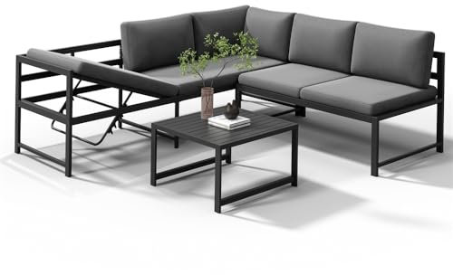 Mucola Gartenmöbel Set Aluminium Ecklounge 6-Fach verstellbare Rückenlehne Sitzgruppe variabel aufstellbare Elemente | wetterfest und rostfrei | extra Dicke Wasserabweisende Kissen