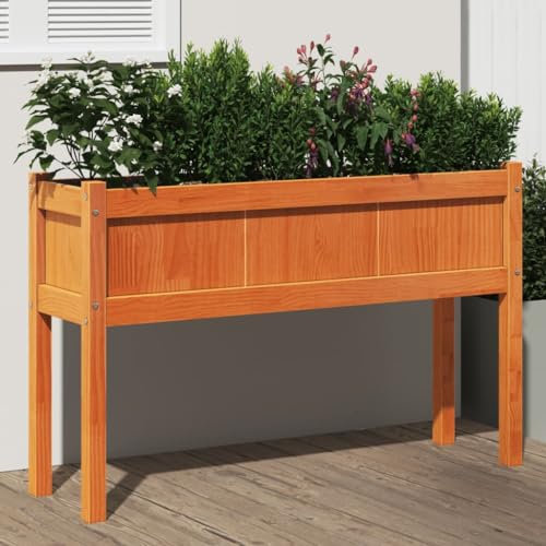 Genérico Jardinera con Patas Madera Maciza Pino marrón Cera 110x31x70 cm,Maceteros y jardineras-837568