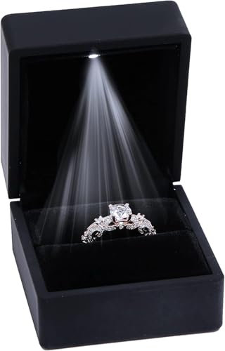 DELALO® Ringbox - mit LED - Schwarz - Schmucketui - beleuchtet - für besondere Momente - Schmuck, Heiratsantrag, Verlobung, Hochzeit - Ehering (Schwarz)