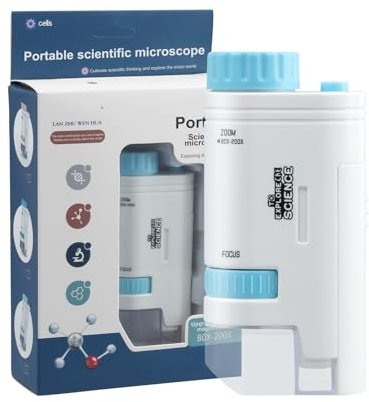 Microscopio Infantil PortáTil, Microscopio De Bolsillo Led 200x Regalo Educativo para NiñOs Y Estudiantes ObservacióN Natural Al Aire Libre Y ExploracióN De Insectos (Azul)