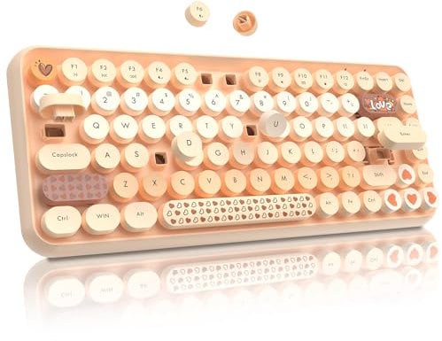 FELiCON 308i Retro Wireless Keyboard, Bluetooth Silent Cute Computer Keyboard with Round Punk Keycap, Compact 84 key, Lightweight, Matte Texture,Typewriter Design for PC, Laptop, Mac-Gradient Milk Tea