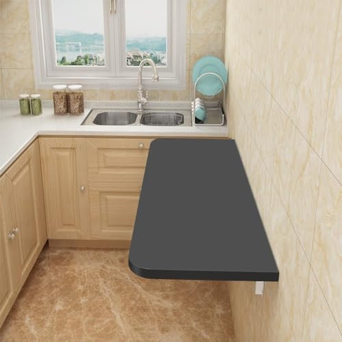 Willonin Schwebender Klapptisch, klappbar, MDF, Wandklapptisch, Küchentisch, Schreibtisch, Wandklapptisch, aus Holz (60 x 30 x 1,6 cm, schwarz)