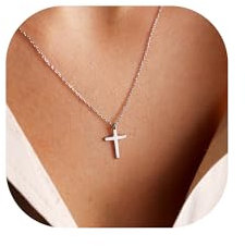 TINGN Kreuz Kette Silber Damen, 14K Weißgold Vergoldete Silber Kreuz Kette Kreuz Halskette Damen Silberkette Damen Kette mit Kreuz Anhänger Kette Damen Modeschmuck für Frauen Silber Kreuz Kette Damen