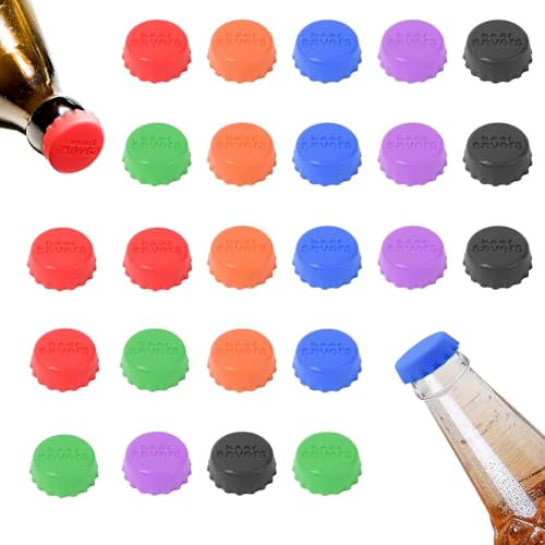 Flaschenverschluss Bunt, Silikon Flaschenverschluss, Kronkorken, 24 Stück Bierflaschenverschlüsse Wiederverwendbar, Dichtet Flaschenverschlüsse ab Verschlüsse für Bier, Saft und Glasflaschen