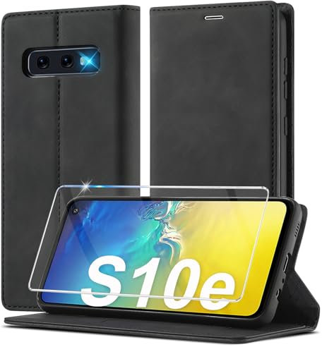 Handyhülle für Samsung Galaxy S10E Hülle Leder [Mit S10E Schutzfolie] für Samsung Galaxy S10e Hülle Klappbar Leder Flip Wallet 360 Stoßfeste Case Schutzhülle Klapphülle für Samsung S10E Hülle Holster
