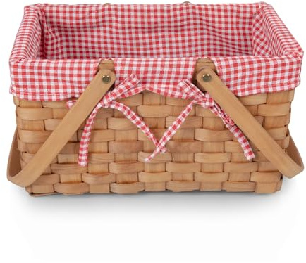 PICNIC TIME Farmhouse, Wicker, Empty, Small Picnic Basket, (Red & White Gingham)