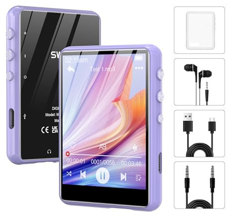 SWOFY MP3 Player Bluetooth 5.3, 64GB HiFi MP3 Player mit Lautsprecher kopfhörer FM Radio Recorder, 2,4-Zoll Touchscreen Mini Musik Player Kinder, Unterstützt bis zu 128 GB TF Karte (Violett)