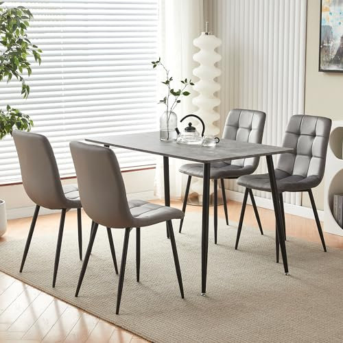 Homcasa 120cm Esstisch mit 4 Stühlen Essgruppen Grau Esstisch Rechteckiger Esstisch Küchentisch Stuhl aus Samt für Wohnzimmer Esszimmer Wohnzimmer (Hellgrau)