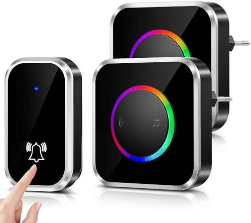 [Pas Besoin de Piles]Sonnette Sans Fil, Sonnette de Porte Étanche Kit de Carillon Electronique avec 2 Récepteur Enfichables, 200M Gamme, 60 Mélodies au 4 Niveau de Volume pour Maison, Bureau, l'hôtel