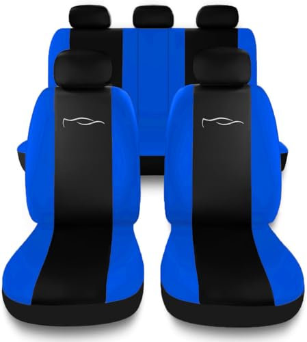 Susy Shop Universal Autositzbezüge-Set mit Rücksitzlehne mit 2 Reißverschluss, kompatible Auto-Sitzbezüge Airbag (Schwarz/Königsblau)
