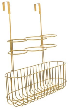 Zerodeko 1pc Hair Dryer Mounted Shelves for Storage Room Wall Mounted Mount Shelf Wire Rack Shelf Door Back Hair Dryer Holder Over The Door Storage Basket Hanging Wire Iron Golden