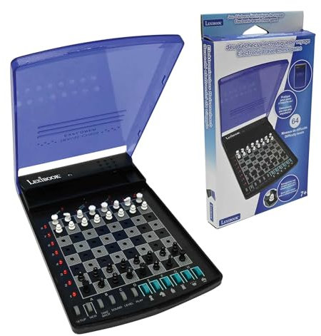 Lexibook, Juego de ajedrez electrónico de Viaje, 32 Piezas, 64 Niveles de dificultad, 1 a 2 Jugadores, Juego de Estrategia, Juego de Mesa Familiar, LCG500