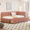 Dolamaní Schlafsofa Cord Rosa 90 x 200 cm, Modernen Sofa mit Lattenrost und unterbett Stauraum Schubladen- mit Schlaffunktion -Cordstoff & Samtstoff
