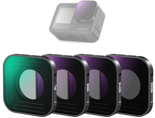 NEEWER PL ND Filter compatibile con GoPro Hero 13 12 11 10 9 nero, 4 pezzi PL ND8 ND16 ND32 HD multistrato sottile filtro polarizzatore a densità neutra per obiettivo accessorio, FL-GP18