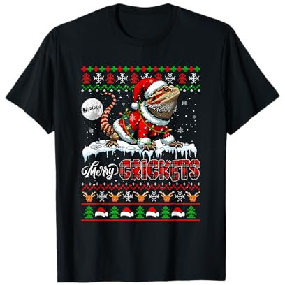 Merry Christmas Crickets Santa Bearded Dragon Lover Sweater T-Shirt