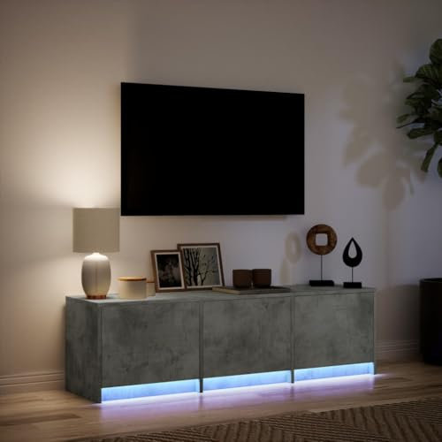 Festnight Meuble TV avec LED 140 cm Banc TV TV Table Télé Moderne Television Salon Meubles pour Audio/vidéo Meuble de Salon-Gris béton-140 cm