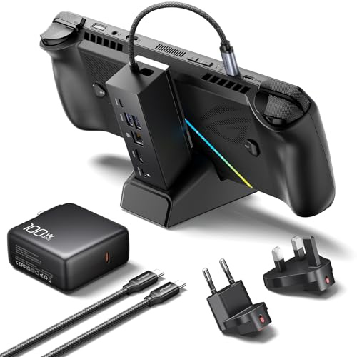JSAUX 6-in-1 Docking Station e Caricabatterie 100W per ROG Xbox Ally X (2025)/ROG Ally X/ROG Ally/Steam Deck/Legion Go, con HDMI 4K@120Hz, Gigabit-Ethernet, USB A e USB C 3.0 e Carica 100W PD