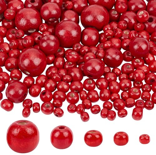PH PandaHall 1005 Stück 5 Größen Rote Holzperlen Winzige Bemalte Holzperlen Rote Pony Perlen Für Armbänder Basteln Makramee Weihnachtsbaum Party Dekor 6~20mm