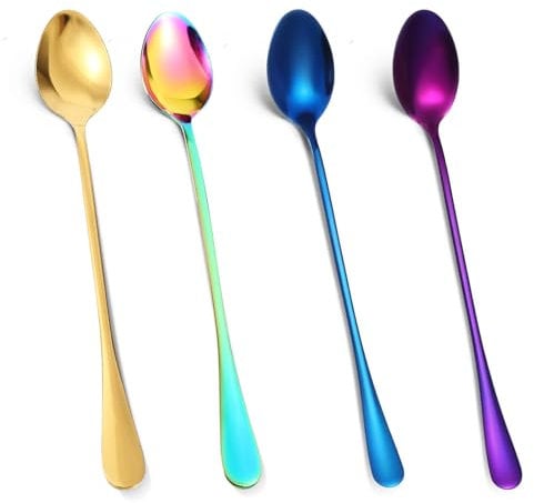 4 Pcs Long Handle Spoon 9.5 Inch Ice Teaspoons Stainless Steel Stirring Ice Cream Spoon Dishwasher Safe Flatware for Soup Espresso Coffee Tea Bar Party Restaurant Bristo Cocktail Milkshake