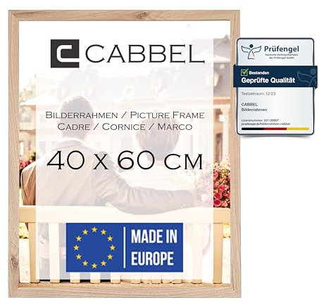 CABBEL Bilderrahmen 40x60 cm, Natur, stabiles MDF-Holz Rahmen, bruchsicherem Plexi-Glas, zum Aufhängen, ideal für Fotos/Bilder/Collage