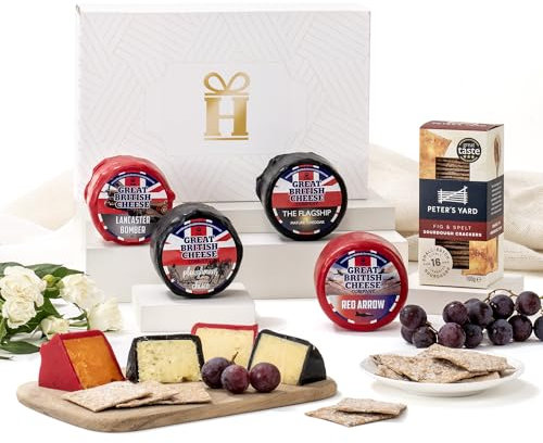 Hattie’s Gifts Cheese Truckle Hamper Gift Set - Artisan Cheese & Sourdough Crackers - Luxury Food & Snack Gift for Birthdays, Thank You & Celebrations