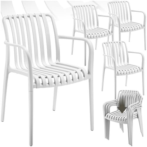 tectake® Gartenstühle stapelbar, Gartenmöbel Set, Balkon Möbel, Bistro Set, Sessel, Outdoor Möbel, Balkonmöbel, Terrassenmöbel - Creme, 4er Set