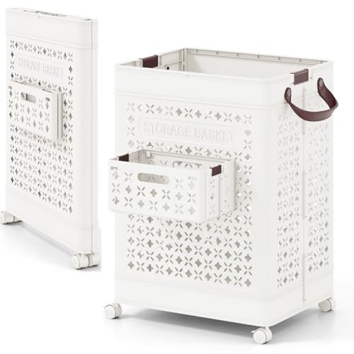 LIFEZEAL 75 L Klappbarer Wäschekorb mit Rollen, Tragbarer Wäschesammler mit Griff, Laundry Baskets Wäschebox Plastik für Schlafzimmer, Bad, Schlafsaal, Waschküche