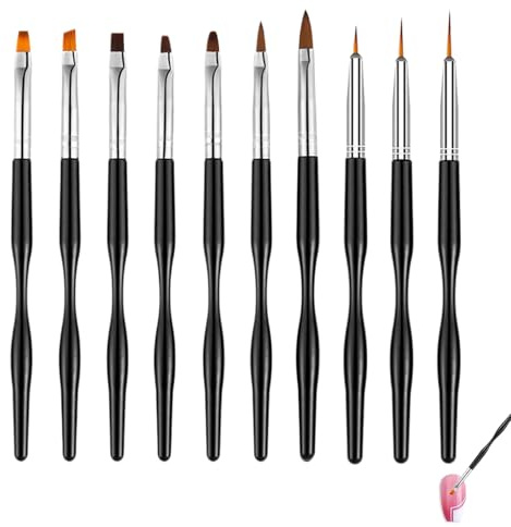 Girihe 10 PCS Nail Tools, Nail Art Brushes Set Fine Naill Art Brush Nail Brushes, Thin Nails Art Brush for DIY & Gel Manicure Salon (Black)