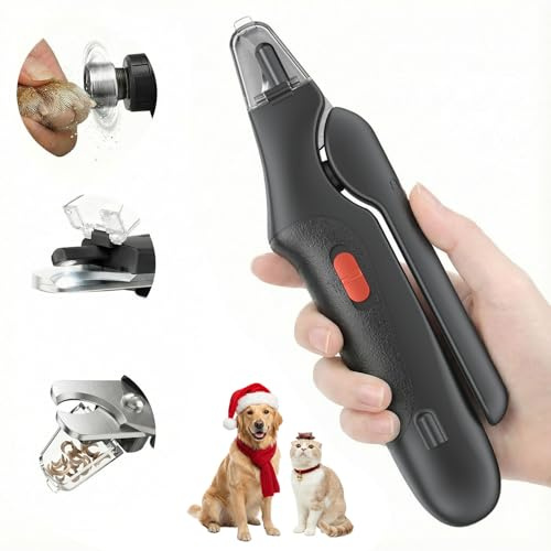 Hunde-Nagelknipser und Katzen-Nagelknipser mit Fänger, 2-in-1-Nagelschneider und Schleifer mit Licht für große, mittelgroße und kleine Hunde, Katzen, leiser Groom Pro Krallentrimmer, wiederaufladbarer