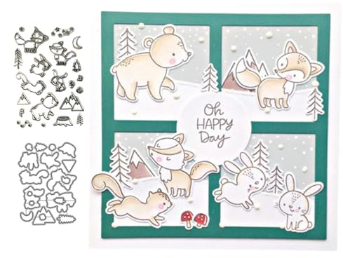 Waldtiere Silikon Stempel und Metall Stanzschablone für Kartenherstellung | Stampin Up Stempel und Stanzen Set für DIY Scrapbooking Prägeschablone, Fotoalbum Dekorative