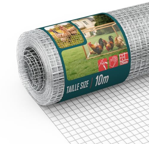 VOUNOT® Grillage Soudé Galvanisé Rouleau 0.5x10m Maille 25 mm Fil 1 mm Treillis et Clôture Métallique pour Jardin Petits Animaux et Poulailler