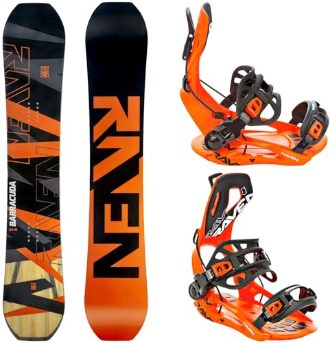 Raven Snowboard Set: Snowboard Barracuda Carbon Orange + Bindung Fastec FT360 (147cm + Bindung FT360 Orange M)
