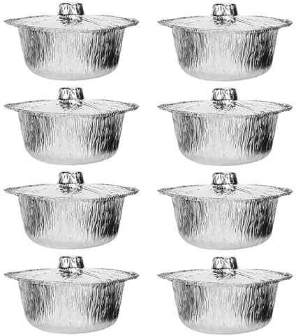 NUOBESTY Lot de 8 Casseroles en Aluminium Argentées avec Couvercles, Capacité 2000 Ml, Cuisson Polyvalente Rapide et Homogène, Cuisine en Plein Air et Vacances