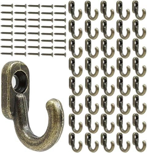 40 Stück Mini Eisen-Haken, 17 x 13 mm Wandhaken Vintage Schlüssel Haken zum Schrauben, Garderoben- und Handtuchhaken im Vintage Bronze Design, Kleine Bronze Einzelhaken für Tür, Küche, Flur, Büro