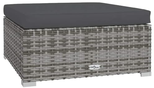 HFXHIJXQ Repose-pieds de jardin 70 x 70 x 30 cm gris avec coussins anthracite, rotin PE résistant aux intempéries et cadre en acier revêtu par pulvérisation, design moderne, modulaire, pour jardin
