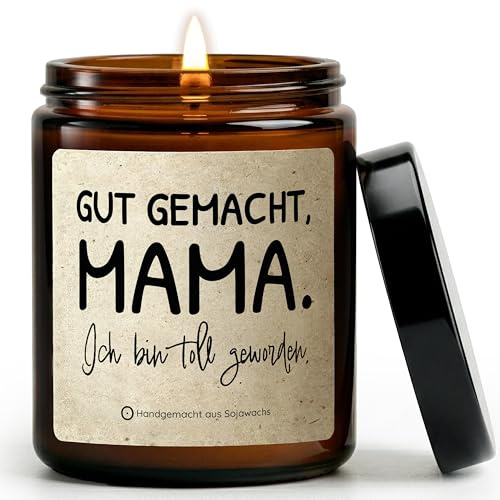 Muttertagsgeschenk Kerze – Handgemacht in Berlin, 100% Sojawachs, 50h Brenndauer – Kerze mit Spruch als Geschenk zum Muttertag, Geburtstag & Weihnachten Beste Mama (Gut Gemacht Mama)