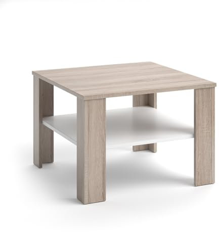 Vicco Couchtisch Homer, Couchtisch mit der Ablage, Sonoma/Weiß, 60 x 60 cm