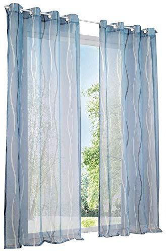 1er-Pack Voile Gardinen mit Wellenförmig Druck Design Vorhang Lichtdurchlässig Vorhänge (BxH 140x245cm, Blau mit Ösen)