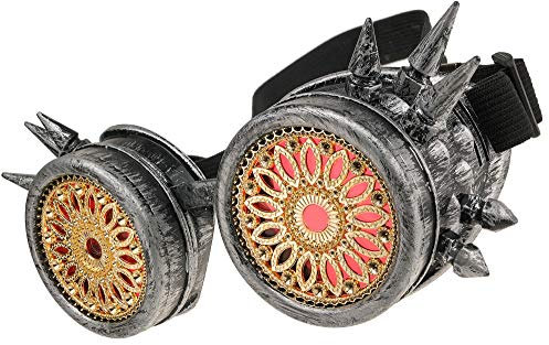 MFAZ Morefaz Ltd Welding Cyber Goggles Schutzbrille Schweißen Sonnenbrille Steampunk Goth Round Cosplay Brille Party Fancy Dress (Grey Spikes Design)