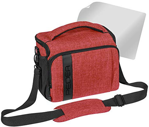 PEDEA DSLR-Kameratasche Fashion mit Displayschutzfolie für Canon EOS 5DS R M6 M100 100D G1X Mark III SX740 / Nikon Z6 D850 / Panasonic Lumix DC GH5 GX800 / Sony Alpha 6000 6500, Gr. XL rot